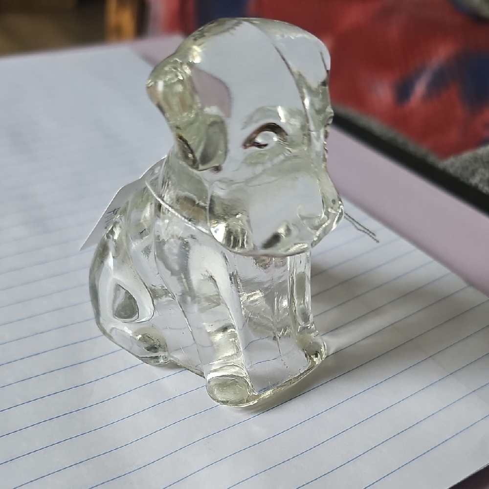 Vintage Federal Glass Dog Candy Container Mopey Dog 1940's Collectable Clear Pup